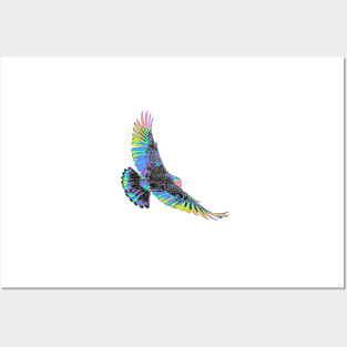 Vivid Holographic Bird Flying Posters and Art